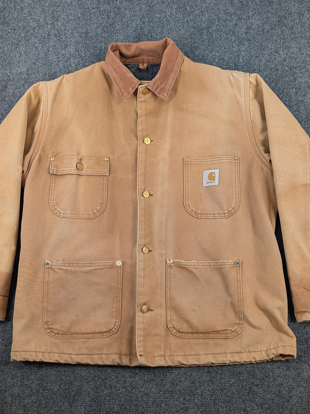Vintage Carhartt Chore Coat Blanket Lined Brown Duck Canvas 6BLJ Faded Workwear